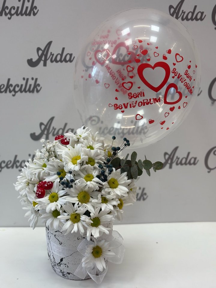 Seramikte Balonlu Papatya 