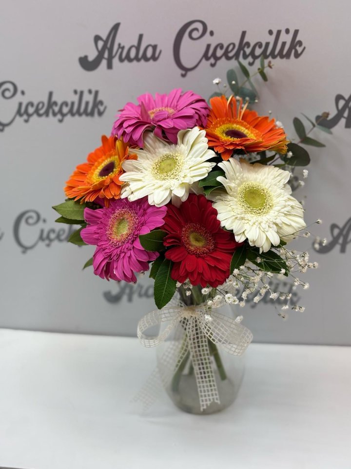 Renkli Gerbera Vazosu 